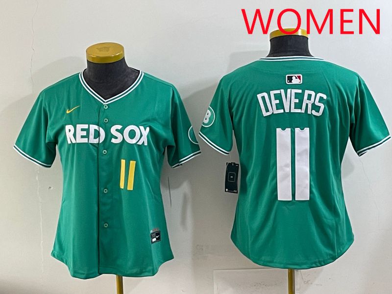 Women 2025 Boston Red Sox 11 Devers Dark Green Joint Name Nike MLB Jersey style 5
